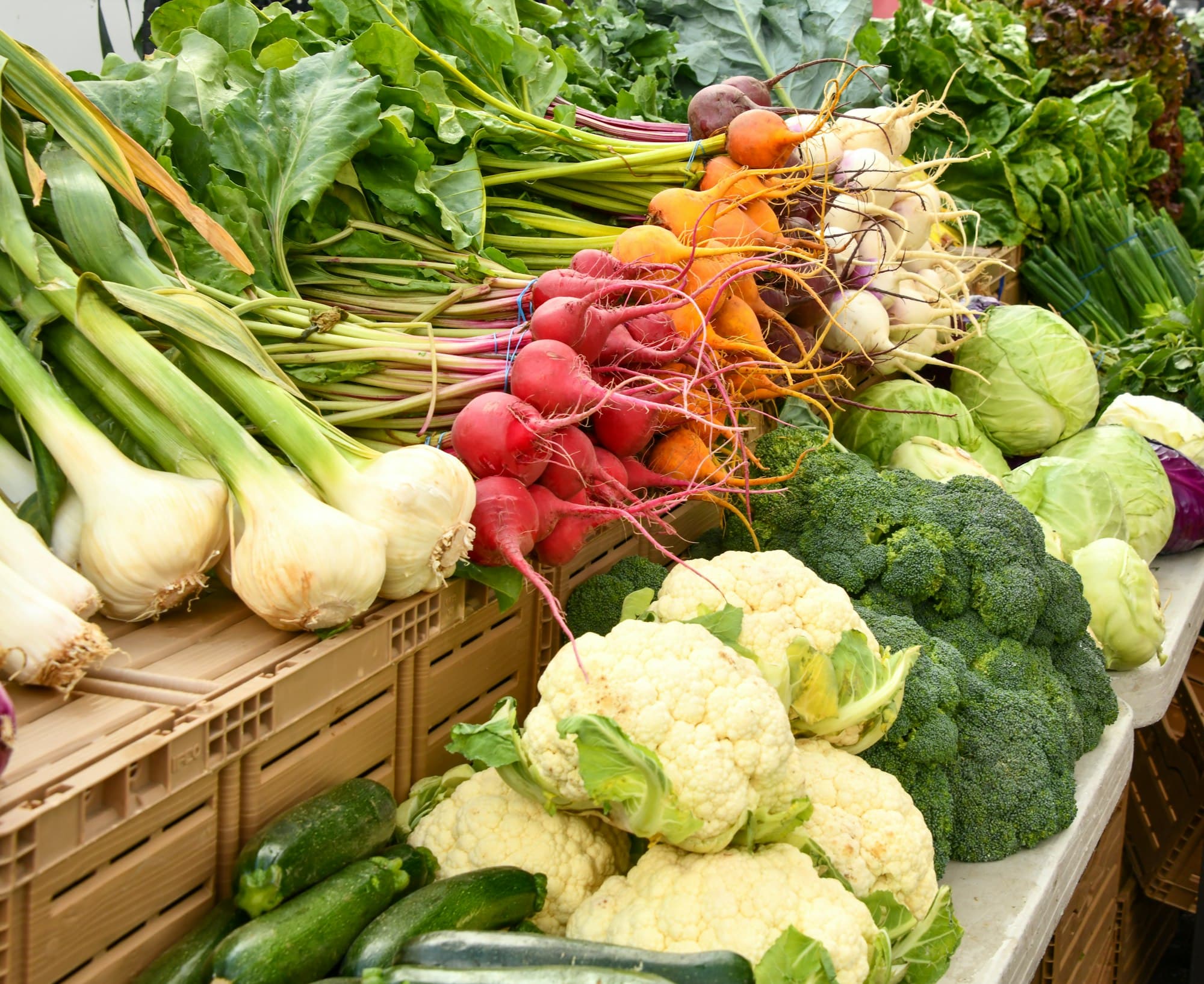 Loose vegetables on a market stall